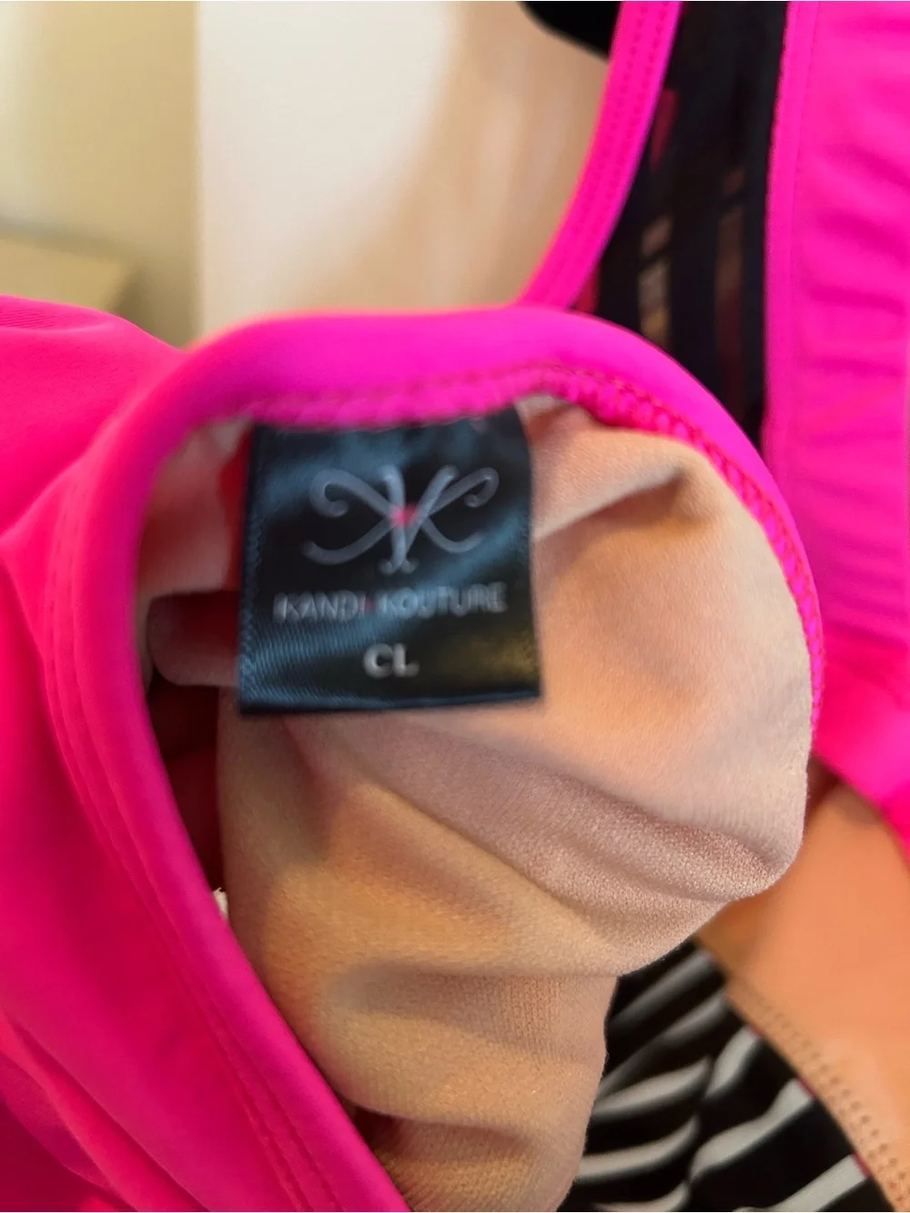 Girls' Hot Pink Dance Leotard with Black Mesh Panels - Child’s Large